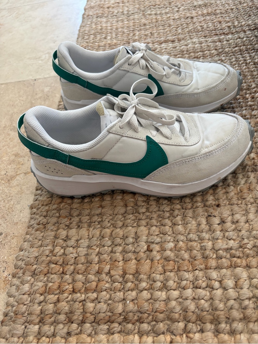 Nike White and Green Retro Runner Sneakers like New